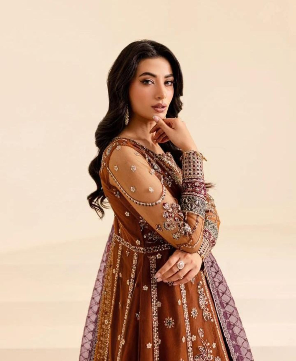 Royal Brown Embroidered Maxi